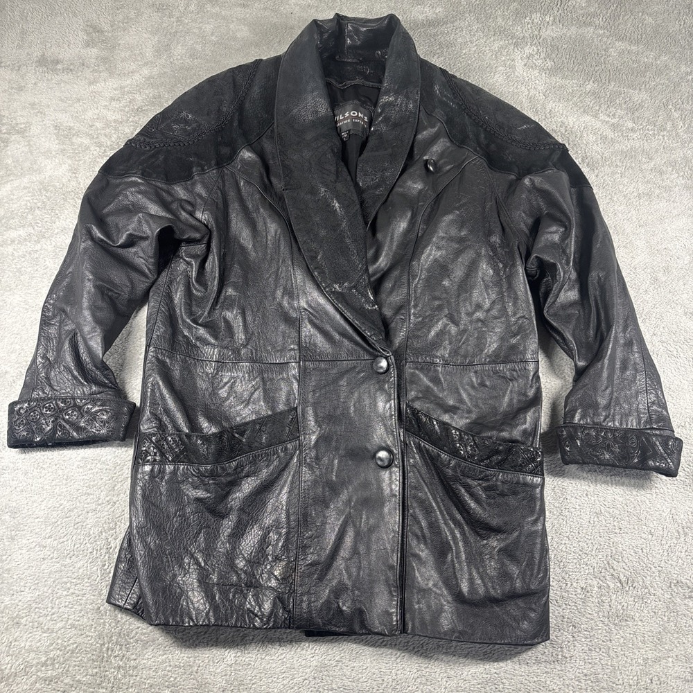 Wilsons The Leather Experts Black Leather Biker 2 Button Jacket Men's Size Small